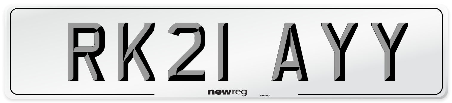 RK21 AYY Number Plate from New Reg